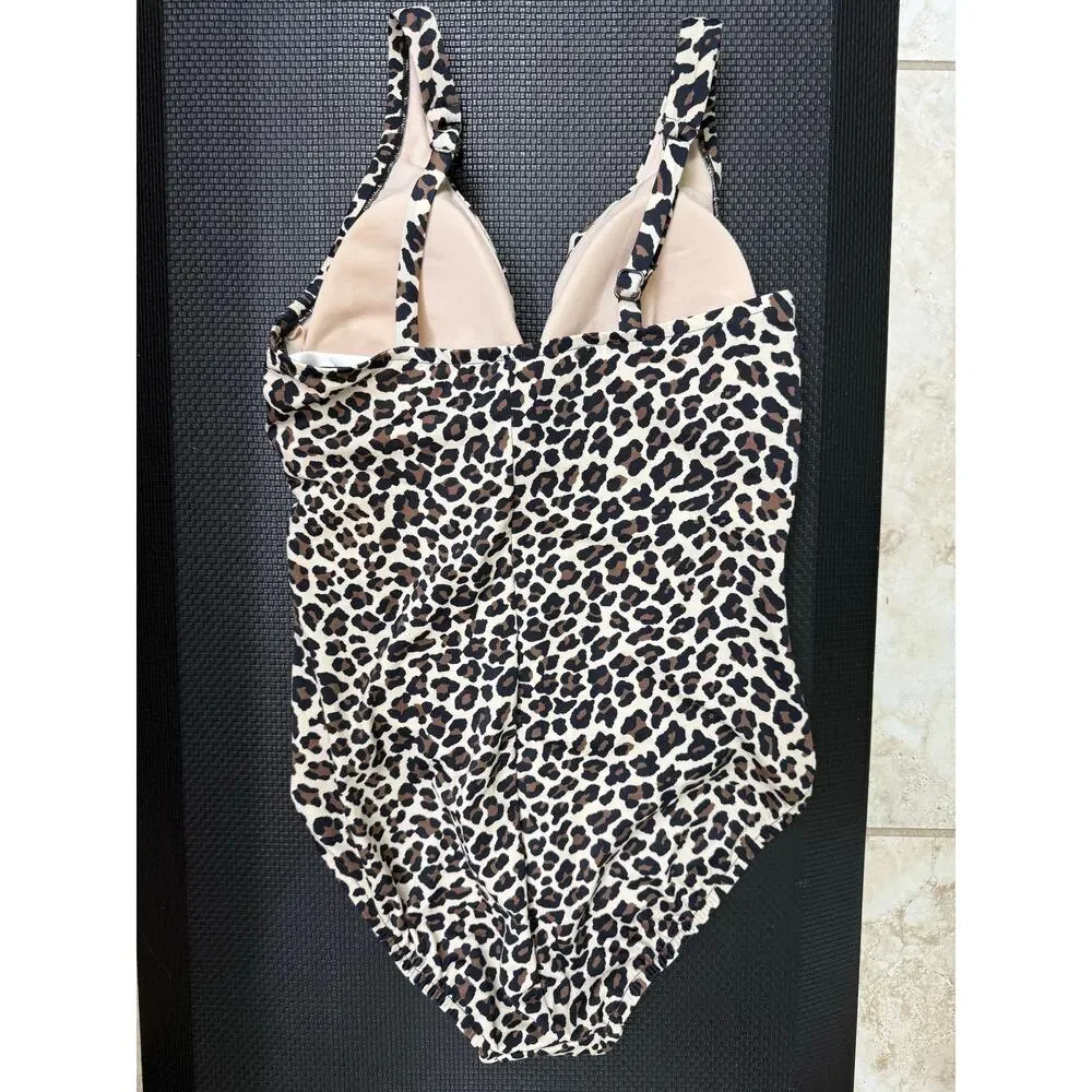 Shape + Style Aqua Green 10 leopard V neck ruched front one piece swimsuit NWT